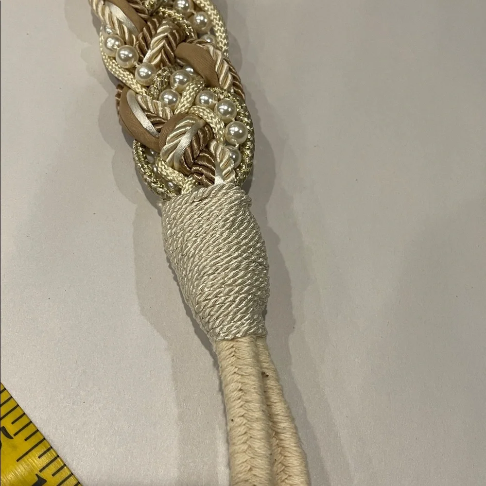Vintage Braided Rope Belt with Hook Closure – Gold & Ivory Beaded Boho Accessory